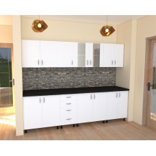 Bucatarie Alfa 2.6 metri PAL alb cu blat Negru